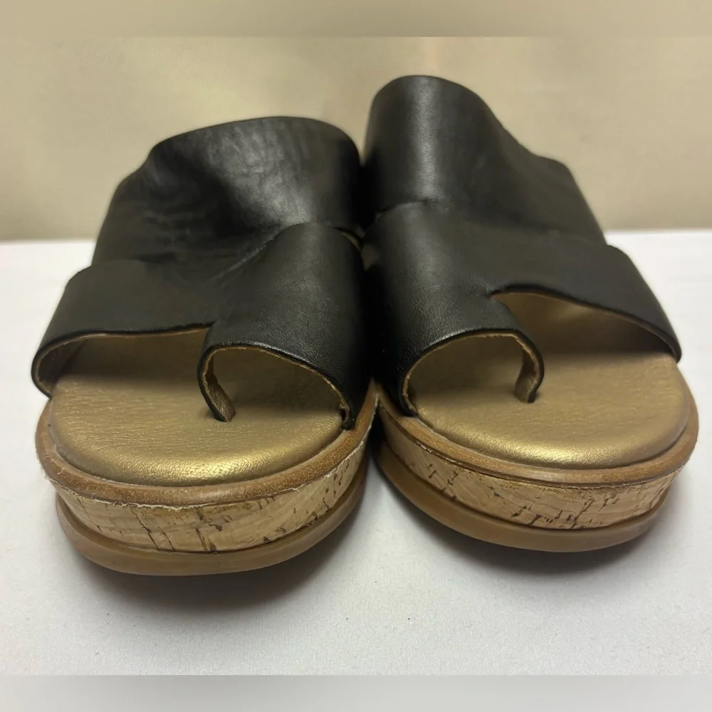 Latigo Women's Black Leather Karen Cork Platform Wedge Wrap Slide Sandals Size 7